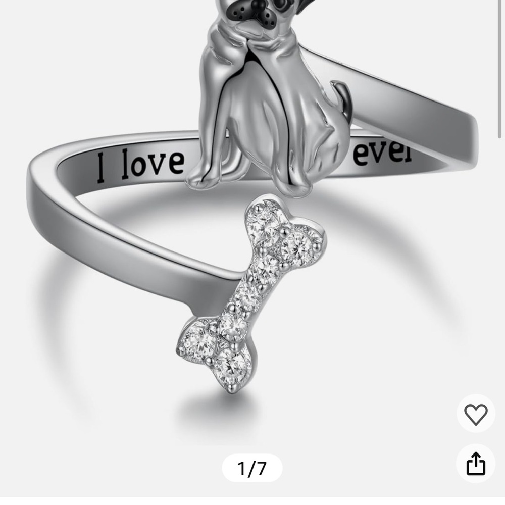 Silver Dog Ring with Bone Design